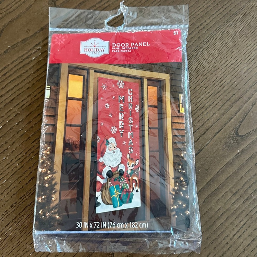 Holiday Time Christmas Santa Reindeer Door Panel Banner Decoration 30 x 72 Inch